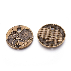 Tibetan Style Alloy Pendants, Flat Round Watch Gears Charms, Nice for Steampunk Jewelry Making, Cadmium Free & Nickel Free & Lead Free, Antique Bronze, 38x38x3mm