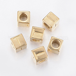 304 perline europee di grandi dimensioni in acciaio inossidabile, foro orizzontale, cubo con letter.t, oro, 8x8x8mm, Foro: 5 mm