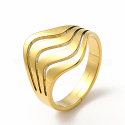 Chapado en iones (ip) 304 anillo ajustable de onda de acero inoxidable para mujer, real 18k chapado en oro, nosotros tamaño 6 1/4 (16.7 mm)