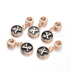 Alloy Enamel European Dangle Charms, Flat Round with Letter.X, 27mm, Hole: 5mm