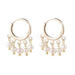 Orecchini a cerchio pendenti con perle naturali, gioielli in ottone per le donne, oro, bianco, 26x18.5x5mm, ago :0.8mm
