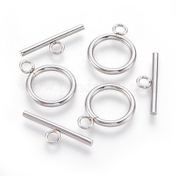 304 Stainless Steel Toggle Clasps, Stainless Steel Color, 20x15.5x2mm, Hole: 3mm, Inner Diameter: 12mm, Bar: 23x7x2mm, Hole: 3mm