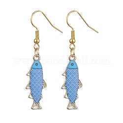 Boucles d'oreilles pendantes en émail en alliage d'or clair, poisson, bleuet, 48x10mm