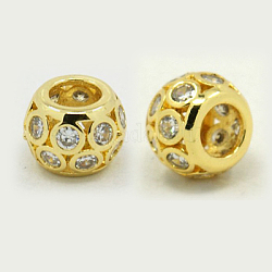 Brass Cubic Zirconia European Beads, Rondelle, Golden, 9x7mm, Hole: 4.5mm