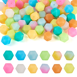 Pandahall 72 pièces 12 couleurs perles de silicone de qualité alimentaire hexagonales lumineuses, perles à mâcher pour les jouets de dentition, Diy soins infirmiers colliers faisant, couleur mixte, 14x14x14mm, Trou: 2mm, 6 pcs / couleur