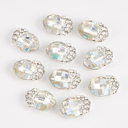 Cabochons Diamante de imitación de la aleación, accesorios de la decoración del arte del clavo, oval, color plateado, crystal ab, 12x8x4mm