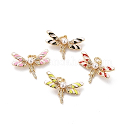 Eco-friendly Brass Micro Pave Cubic Zirconia Pendants, with Enamel, Long-Lasting Plated, Real 18K Gold Plated, Cadmium Free & Lead Free, Dragonfly, Mixed Color, 16.5x24x6mm, Hole: 3.6mm