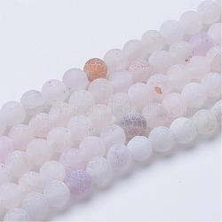 Chapelets de perle en agate craquelée naturelle et teinte, style mat, ronde, fumée blanche, 8mm, Trou: 1mm, Environ 48 pcs/chapelet, 14 pouce
