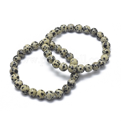 Brazaletes de estiramiento natural jaspe perla dálmata&nbsp;BJEW-K212-B-014-1