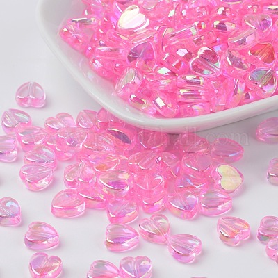 Pink Heart Beads for Bracelet, Pink Beads, 8mm Beads, Clear Beads for