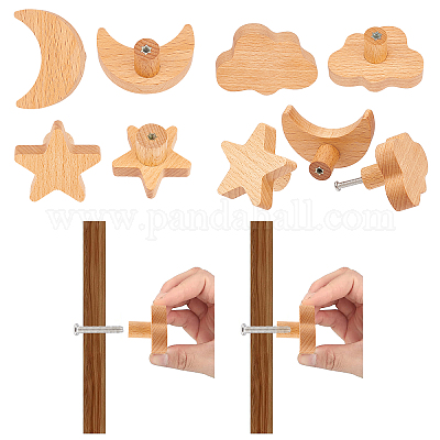 Wholesale BENECREAT 6Pcs 3 Styles Wood Wall Hooks Star Moon Cloud Hat Hooks  Decorative Wall Mounted Coat Rack with Screws for Hanging Clothes Hats  Towels Bags(2Pcs/Style) 