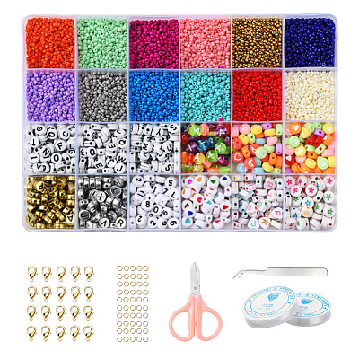DIY Jewelry Making Kits, Including Round Glass Seed Beads, Flat Round  Acrylic Beads, Elastic Crystal Thread, Tweezers, Scissors, Alloy Clasps and  Iron