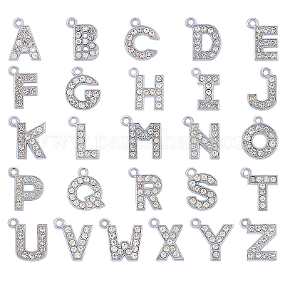 20 Silver Alloy Rhinestone Alphabet Letter "A-Z" Charms Pendant Jewelry Making 