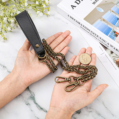 SUPERFINDINGS 1Pc 44 inch Purse Chain Strap Replacement Black Imitation  Leather Bag Straps PU Leather Shoulder Crossbody Straps with Alloy Swivel