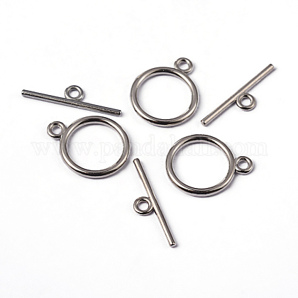 PandaHall 40 Sets Platinum Flat Round Tibetan Style Toggle Clasps for Jewelry Making TIBE-PH0001-01P-NR-1