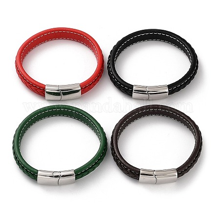 Bracelet cordon en cuir tressé de couleurs mélangées BJEW-M302-01P-1