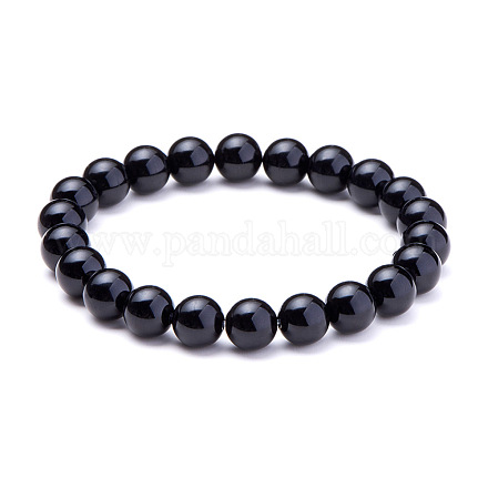 Bracelets extensibles en perles rondes en agate noire naturelle sunnyclue BJEW-PH0001-8mm-01-1