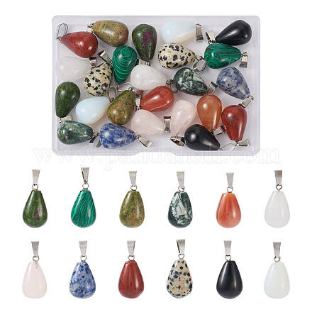 Fashewelry 24 pz 12 stili ciondoli con pietre preziose naturali e sintetiche G-FW0001-35-1