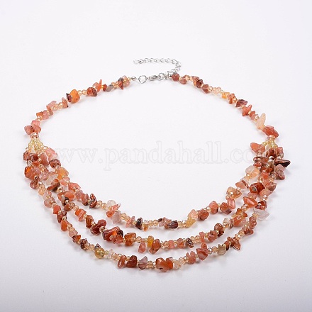 Agate naturelle et perles de rocaille en verre colliers étagés NJEW-K100-05A-1