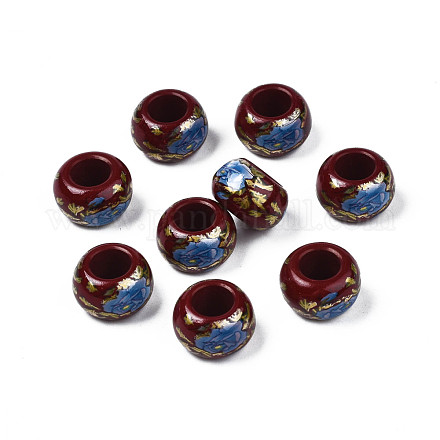 Perles rondelles acryliques opaques imprimées de fleurs SACR-S305-27-F02-1