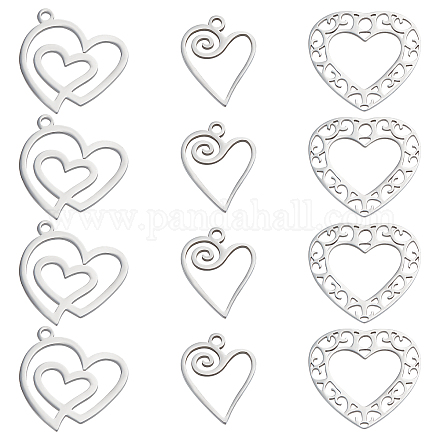 DICOSMETIC 18Pcs 3 Styles Heart Pendants Stainless Steel Double Heart Charms Cute Little Heart Pendants Heart Shape with Hollow Edge for DIY Bracelet Necklace Earring Jewelry Making STAS-DC0007-47-1
