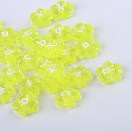 透明なアクリルビーズ  文字付きの花  緑黄  11.5x11.5x4mm  穴：2mm TACR-UK0002-02E-1