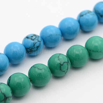 Dyed Synthetic Turquoise Round Bead Strands G-M222-8mm-01-1