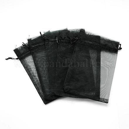 オーガンジーバッグ巾着袋  長方形  ブラック  16x11cm OP-T002-11x16-07-1
