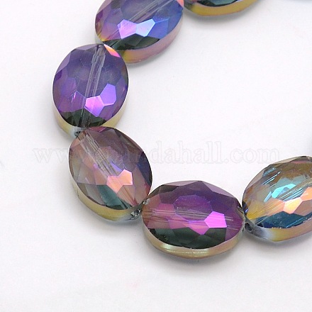 Faceted Electroplate Crystal Glass Oval Beads Strands EGLA-F058B-07-1