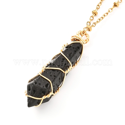 Double Pointed Natural Lava Rock Pendant Necklace NJEW-JN03720-04-1