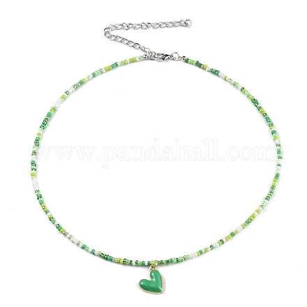 Halskette mit Herzanhänger aus legierter Emaille NJEW-PH01493-02-1