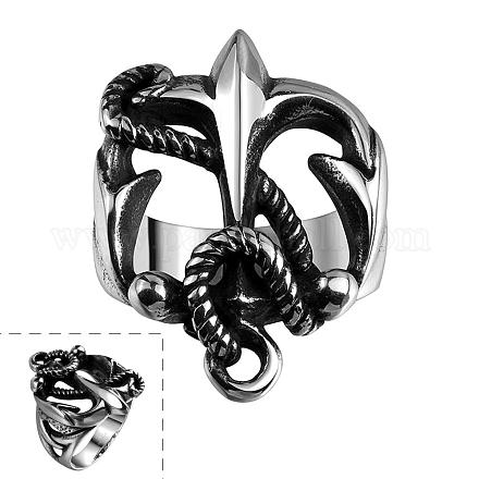 Punk Rock Style 316L Stainless Steel Hollow Anchor Finger Rings for Men RJEW-BB06640-11-1