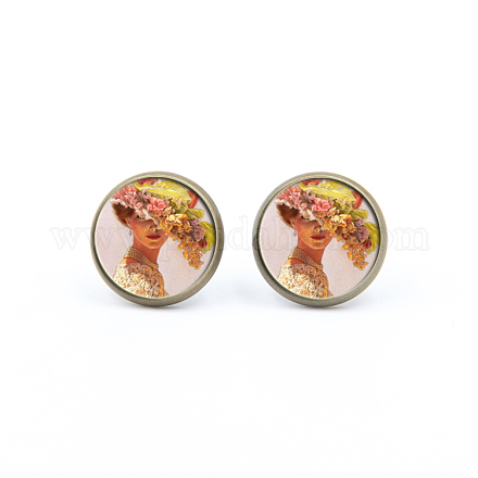 Picture Picture Glass Stud Earrings EJEW-O088-117-1