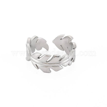 304 anillo de puño abierto con envoltura de hoja de acero inoxidable para mujer RJEW-S405-185P-1