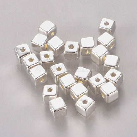 亜鉛合金ビーズ  銀色のメッキ  カドミウムフリー＆ニッケルフリー＆鉛フリー  キューブ  4mm  穴：4x4mm K081N022-1