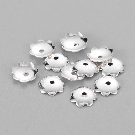 Capuchons de perles d'extrémité de fleur en laiton plaqué couleur argent X-KK-TB129-S-1