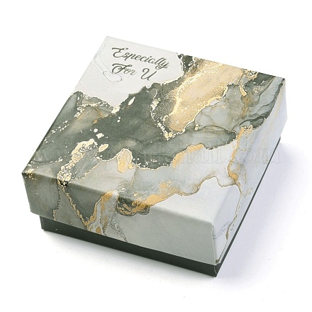 厚紙のジュエリーボックス  内部のスポンジ  ジュエリーギフト包装用  大理石の模様とあなたのために特別に言葉で正方形  スレートグレイ  7.5x7.5x3.5cm CON-P008-B02-04-1
