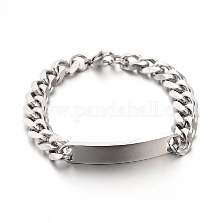 304 Stainless Steel Curb Link Chain ID Bracelets STAS-M175-07P-1