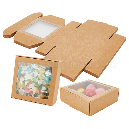 Square Foldable Creative Kraft Paper Box CON-WH0089-20C-1