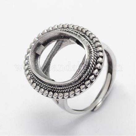 Adjustable Thai Sterling Silver Oval Wide Band Ring Components STER-F025-01AS-1