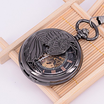 Plana redonda colgante de relojes de bolsillo mecánico de aleación steampunk joyas WACH-M127-01-1