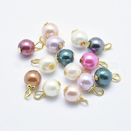 Breloques en fer avec perles de nacre en verre X-HY-K005-01-1