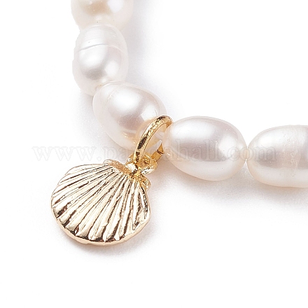 Collier pendentif en laiton en forme de coquillage avec perle naturelle pour femme NJEW-JN03831-1