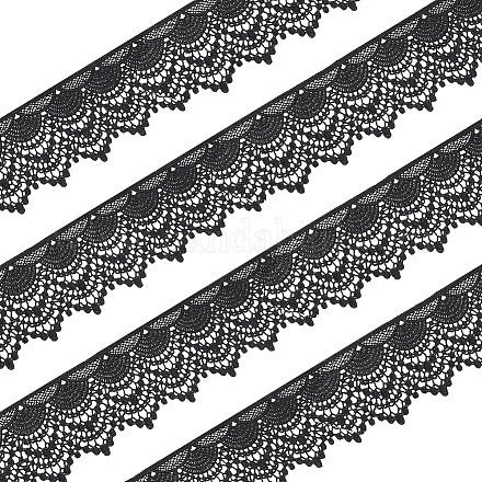 Fingerinspire 4.8~5 ヤード ポリエステル レース トリム  ウェーブのエッジのレースリボン  服飾材料  厚紙ディスプレイカード1枚付き。  ブラック  3-1/2インチ（90mm） OCOR-FG0001-81A-1