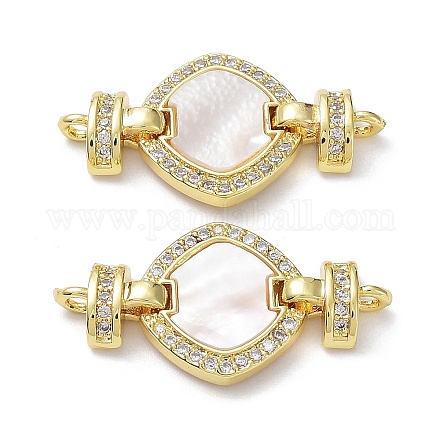 Rack Plating Brass Micro Pave Clear Cubic Zirconia Fold Over Rhombus Clasps KK-F858-09G-1