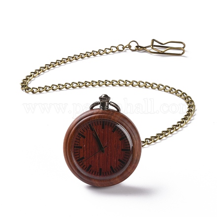 Ebony Wood Pocket Watch with Brass Curb Chain and Clips WACH-D017-A15-02AB-1