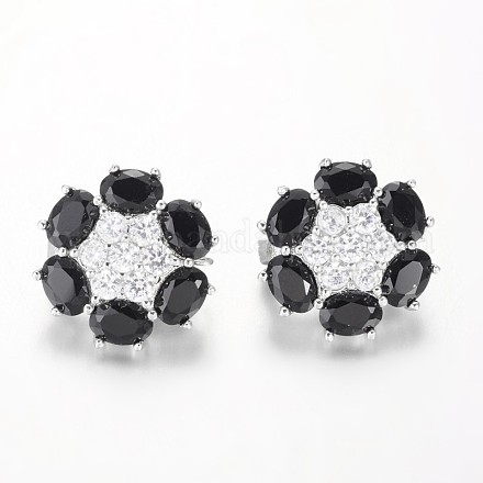 Flower Brass Micro Pave Cubic Zirconia Clip-on Earring Findings ZIRC-O024-02-1