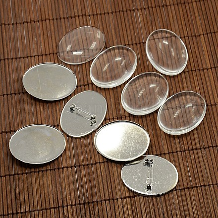 40x30 mm oval Kuppel Klarglasabdeckung & Platin Eisen Brosche Einstellung Grundsätze DIY-X0079-1