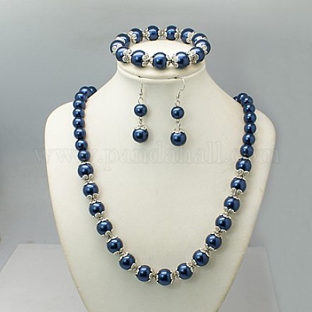 Vetro set di gioielli di perle: orecchini X-SJEW-JS00244-18-1