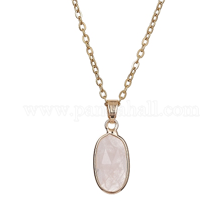 Collier pendentif ovale en quartz rose naturel NJEW-JN04487-01-1